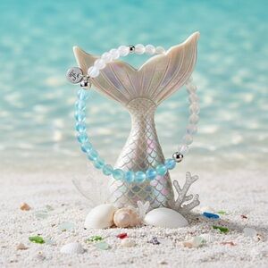 Mermaid Glass Aquamarine & White Opal Beaded Bracelet
